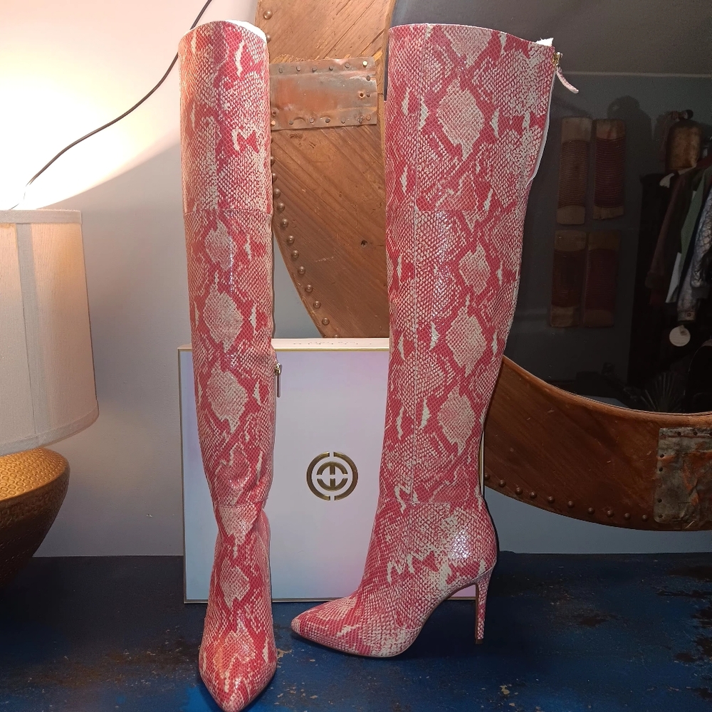 Cecelia New York Leather Pink Snake Print Women's Boots - Picture 3 of 7